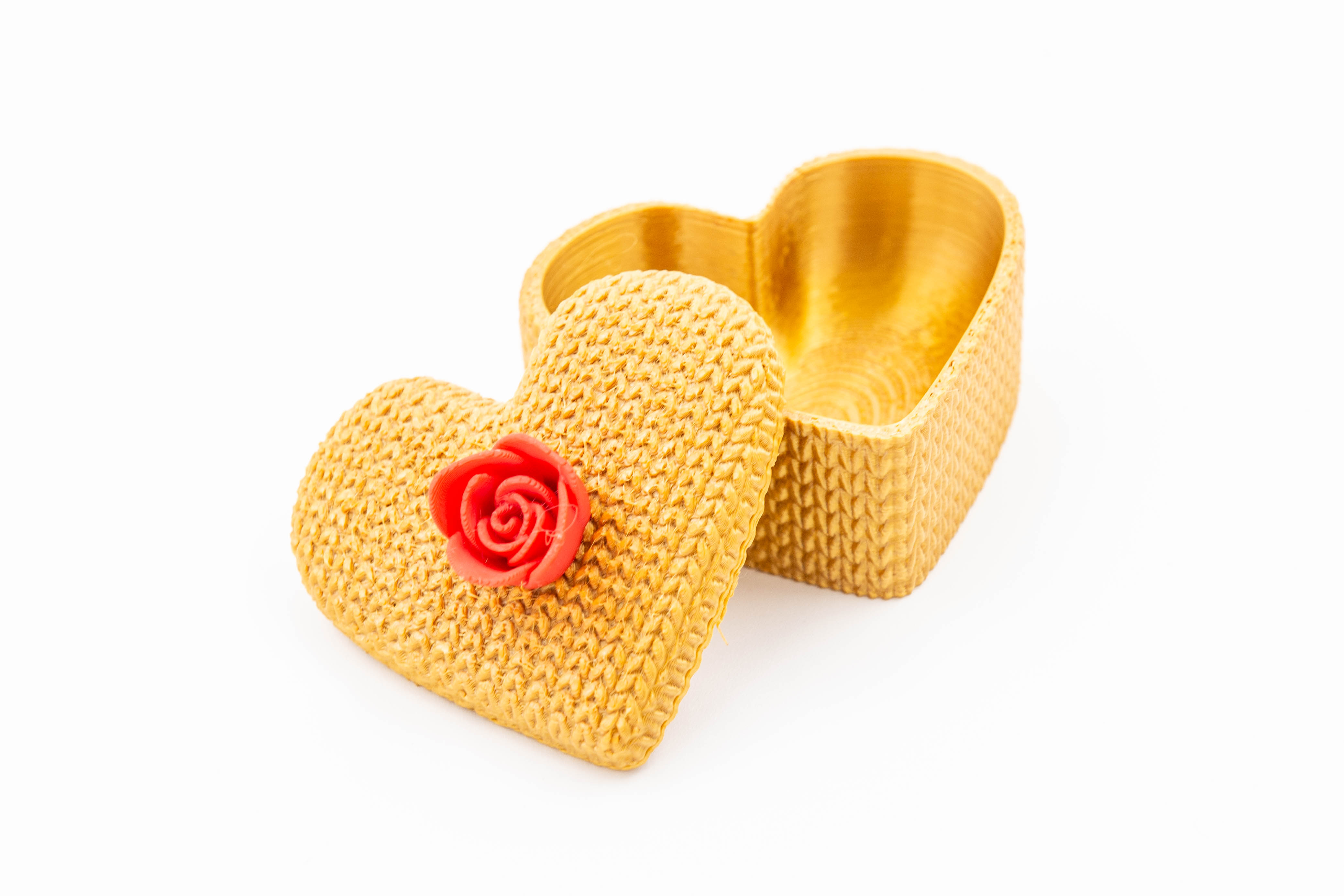 Cutie Inimă Auriu Texturat cu Trandafir