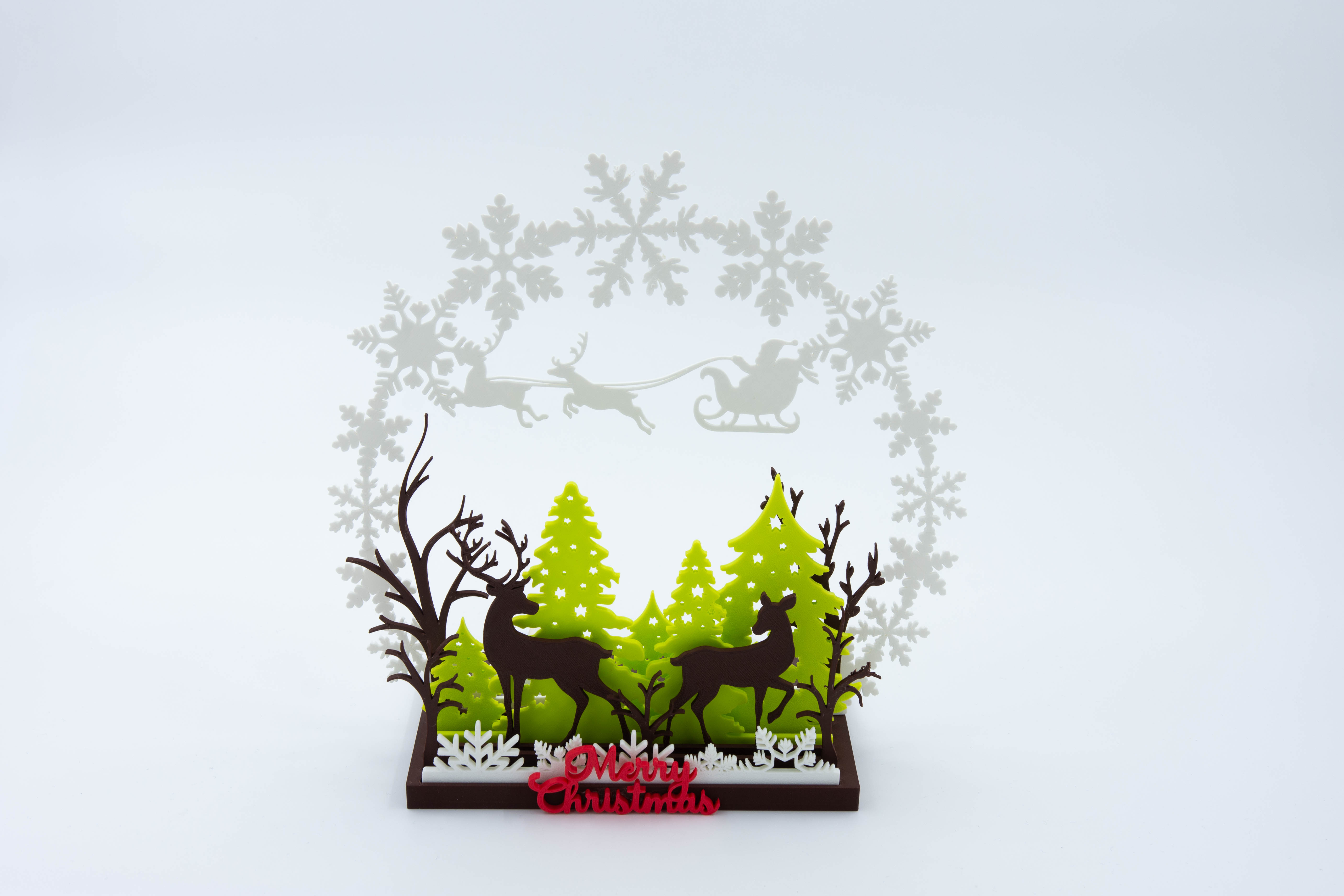 Diorama de Craciun cu reni si brazi – lumini LED